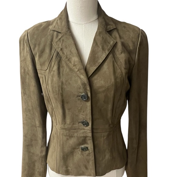 Elements by Vakko buttery soft suede mossy green tailored jacket in size medium - Picture 1 of 7